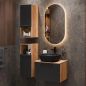 Preview: Waschtischunterschrank Astra 60 cm gold eiche / anthrazit mit Aufsatzwaschbecken schwarz und 2x Midischrank gold eiche / anthrazit