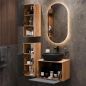 Preview: Waschtischunterschrank Astra 60 cm gold eiche / anthrazit mit Aufsatzwaschbecken schwarz und 2x Midischrank gold eiche / anthrazit
