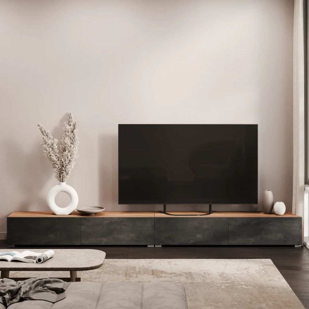 TV Board WEST Gold Eiche / Schwarz Charcoal 320 cm