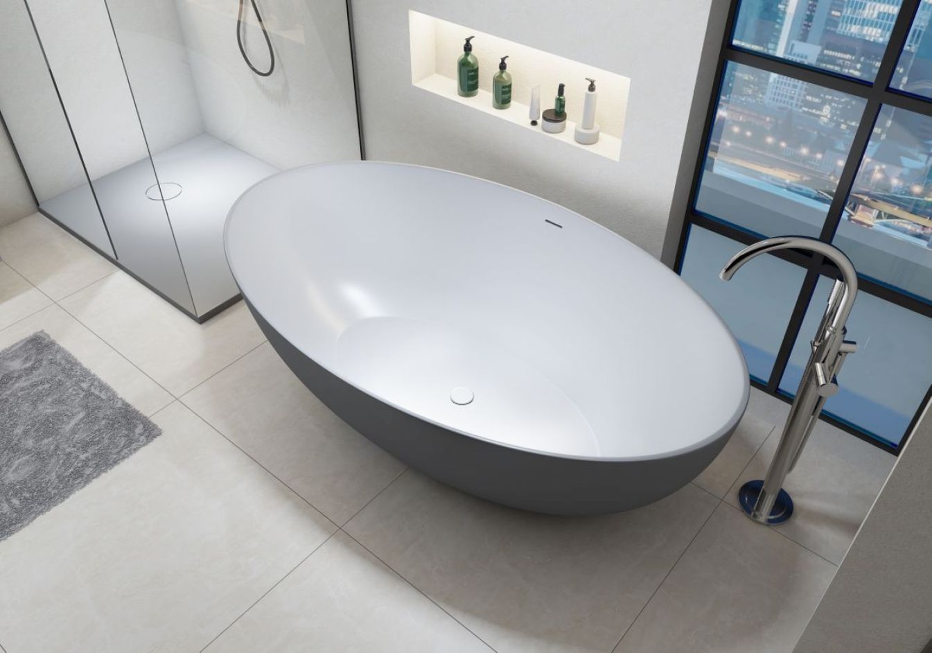 Frei stehende Badewanne Relax Grau innenansicht