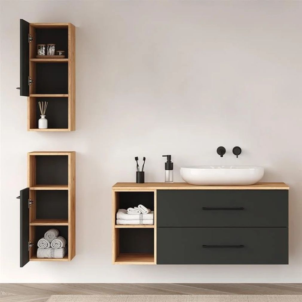 Badmöbelset LUX 120 cm mit Aufsatzwaschbecken und 2x Midischrank