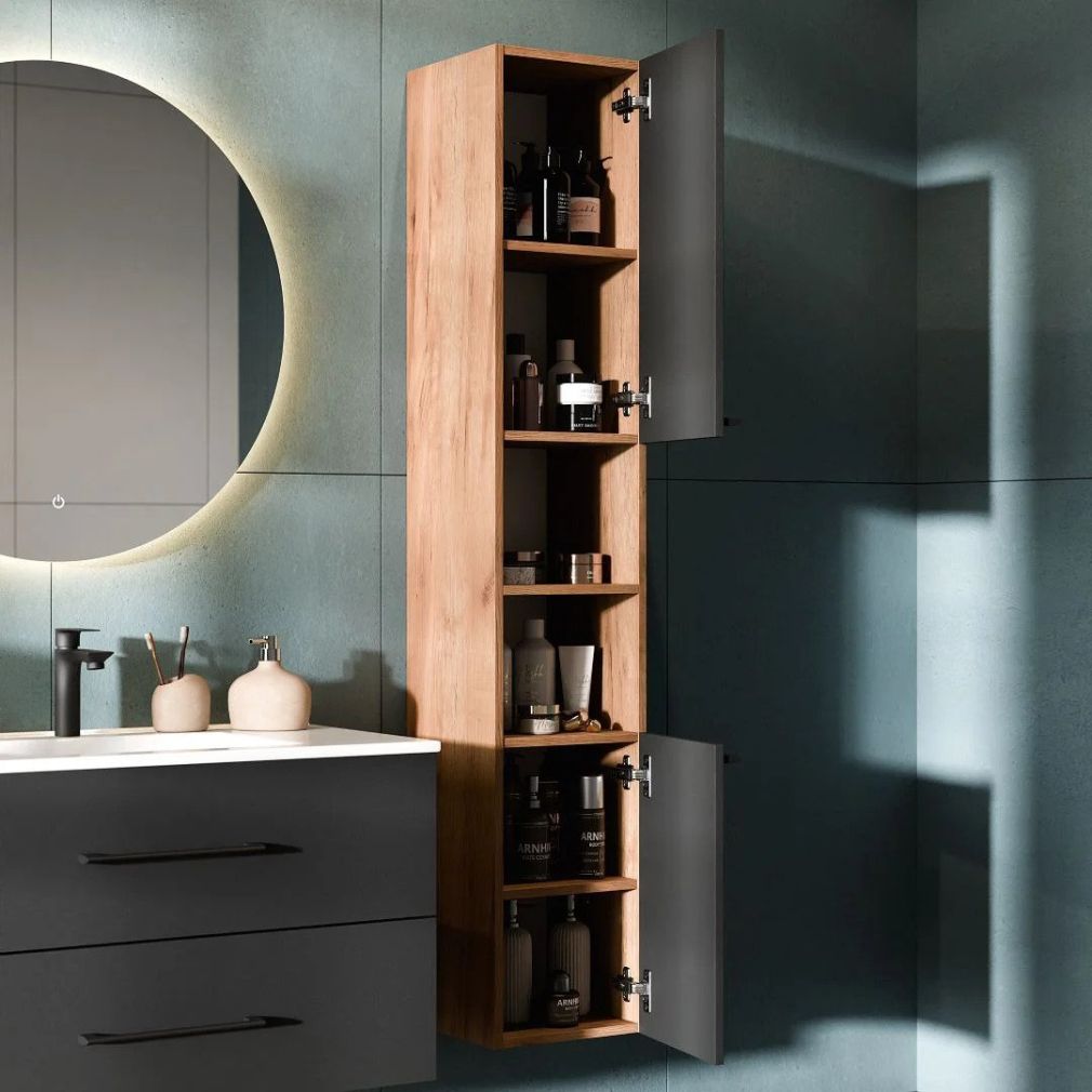 Badmöbel Set LUX 3-teilig 70 cm gold eiche / anthrazit mit