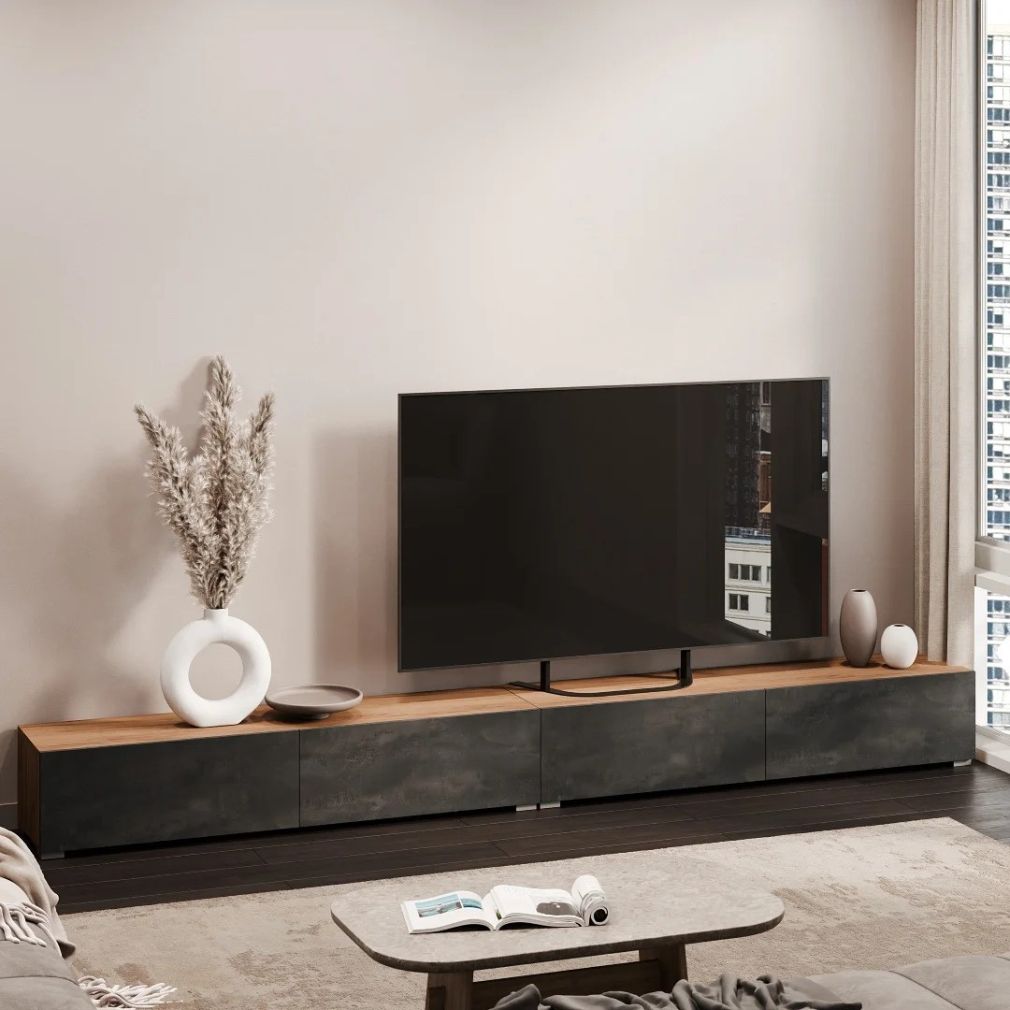 TV Board WEST Gold Eiche / Schwarz Charcoal 320 cm
