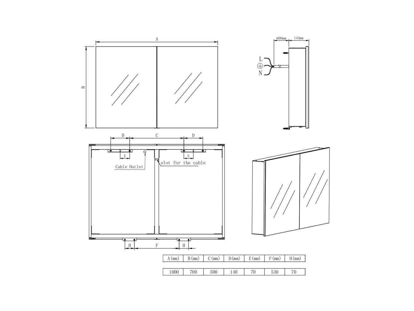 Badezimmerspiegelschrank aus Aluminium Joetem