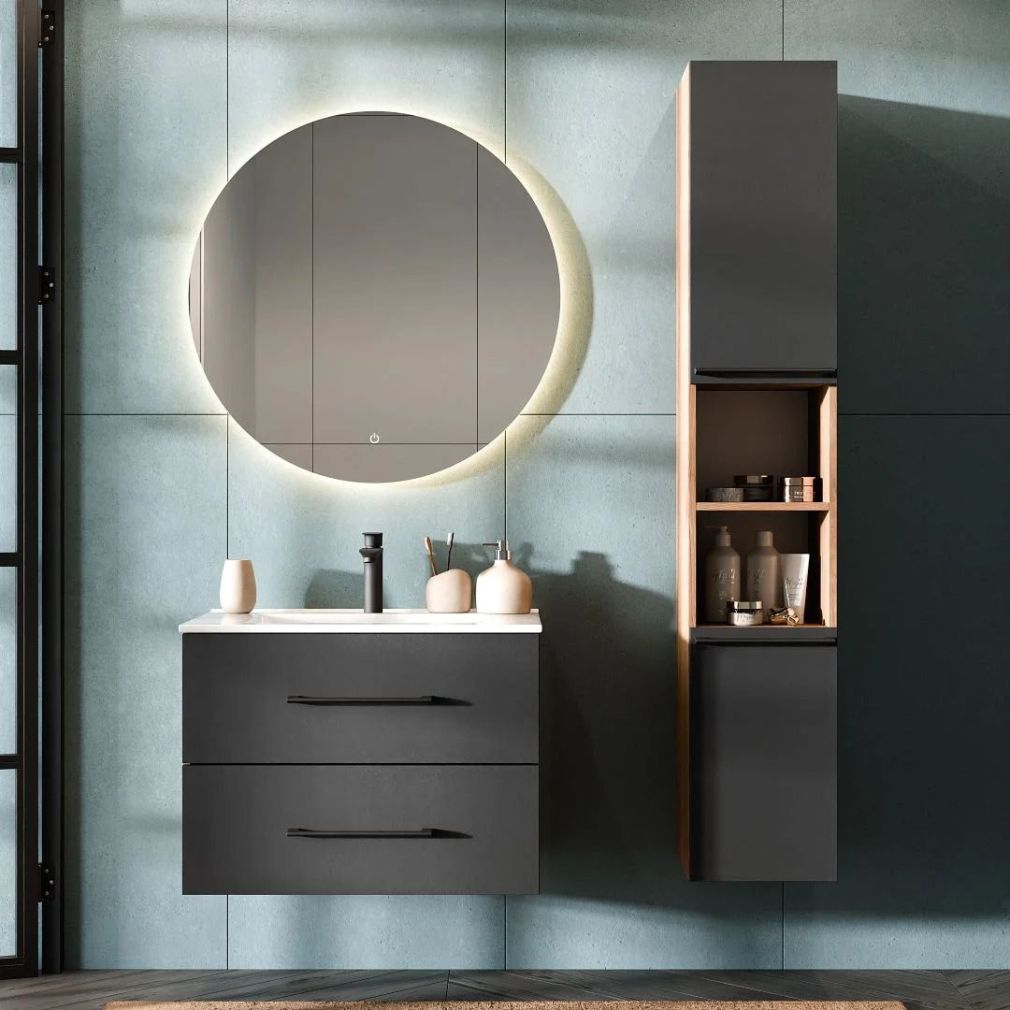 Badmöbel Set LUX 3-teilig 70 cm gold eiche / anthrazit mit