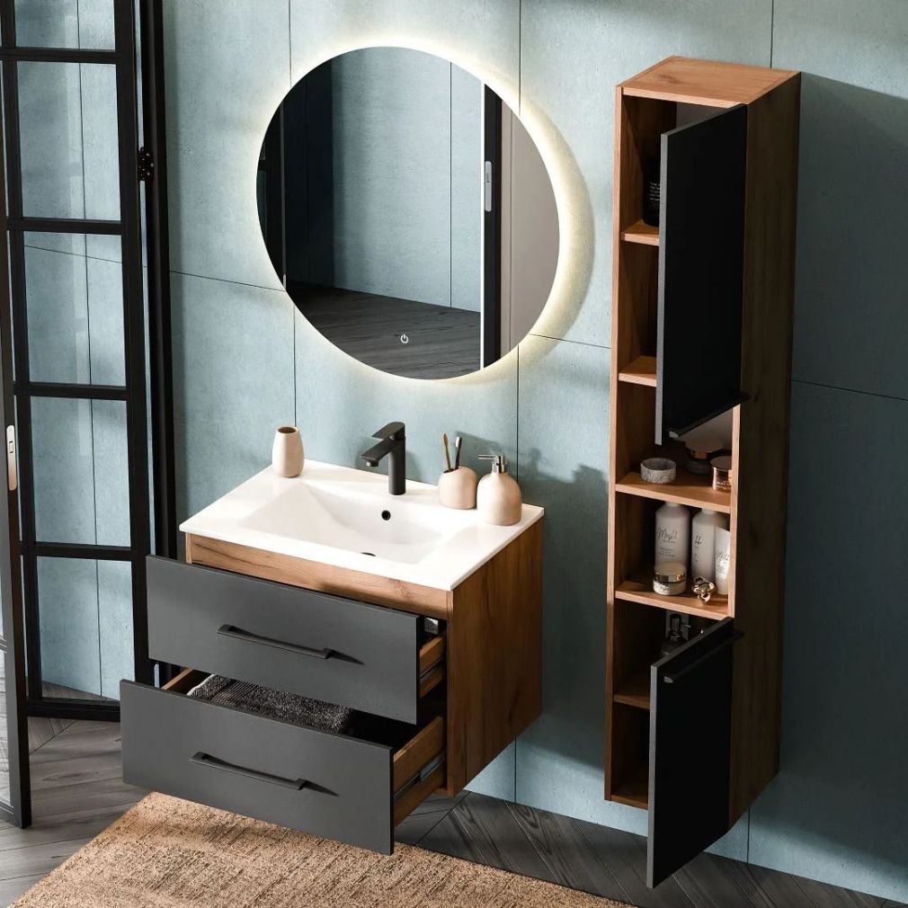 Badmöbel Set LUX 3-teilig 70 cm gold eiche / anthrazit mit