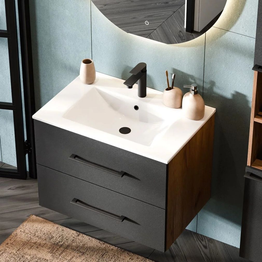 Badmöbel Set LUX 3-teilig 70 cm gold eiche / anthrazit mit