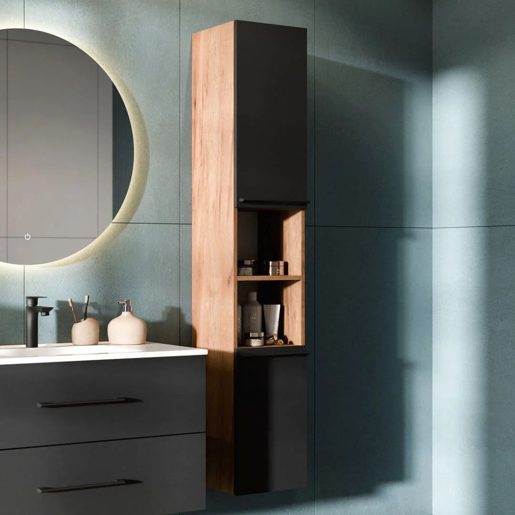 Badmöbel Set LUX 3-teilig 70 cm gold eiche / anthrazit mit