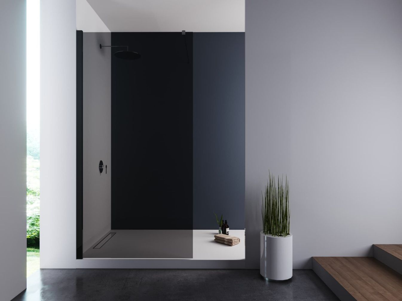 Duschabtrennung Walk-In Nano Schwarz - graues Glas